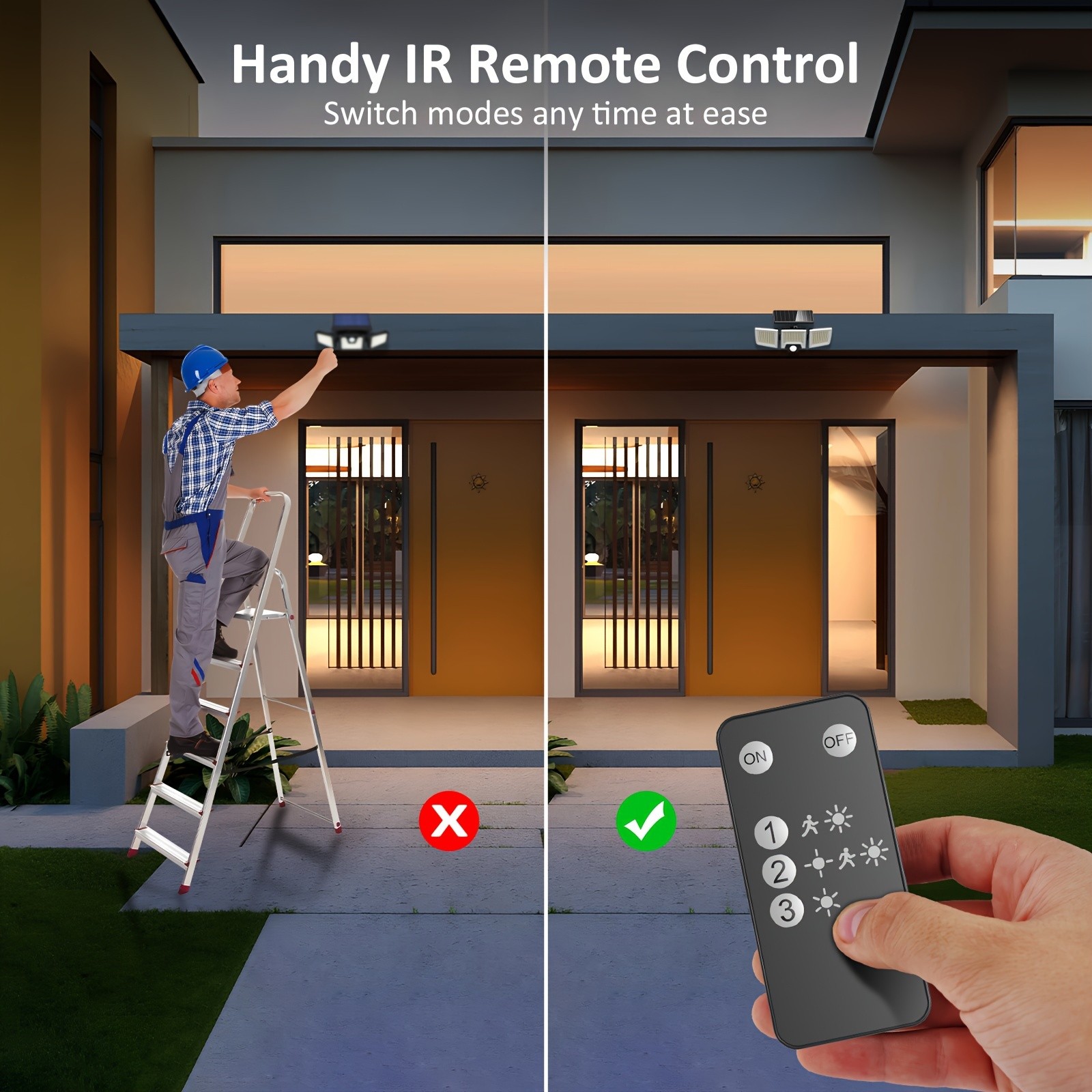 Solar Motion Lights Outdoor 2500LM 216 LED Security Lights with Remote Control, 3 Heads Motion Sensor Lights for Garden, Garage, Eave