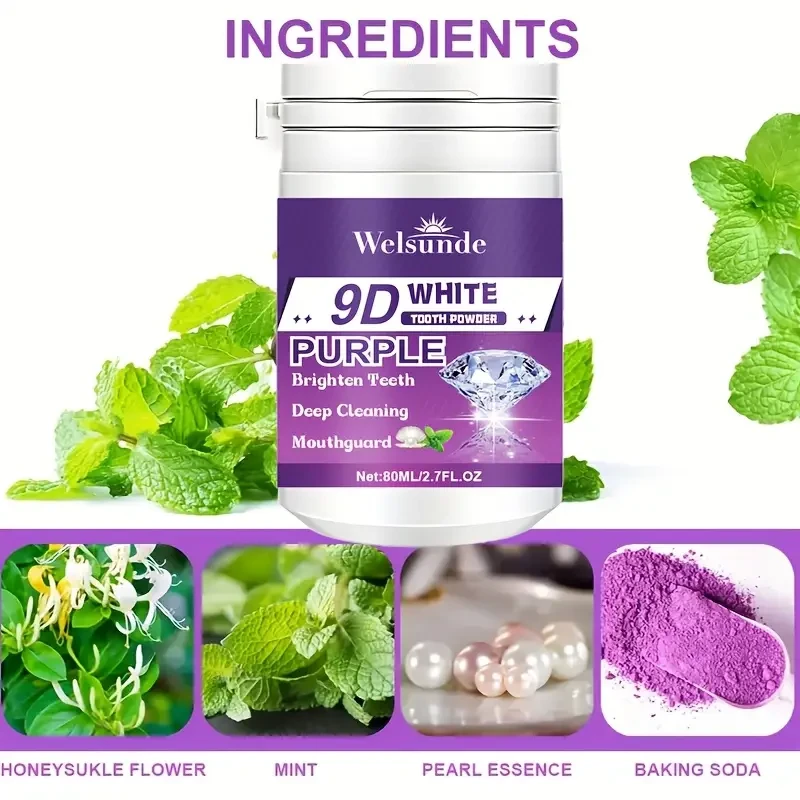 2pcs WELSUNDE 9D White Purple Teeth Whitening Powder