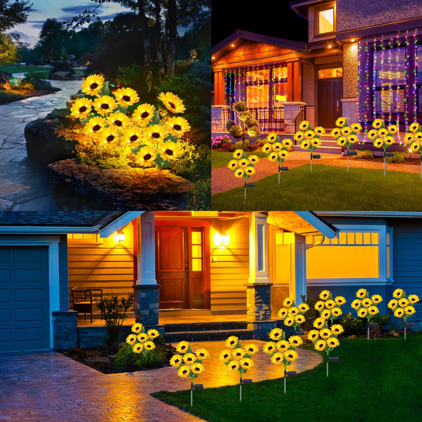 Solar-Powered Sunflower Garden Stakes 2 Packs of 6 LED Sunflower Lights for Outdoor Decorations