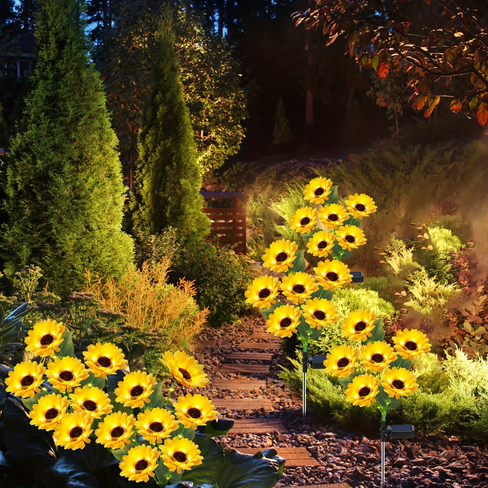 Solar-Powered Sunflower Garden Stakes 2 Packs of 6 LED Sunflower Lights for Outdoor Decorations