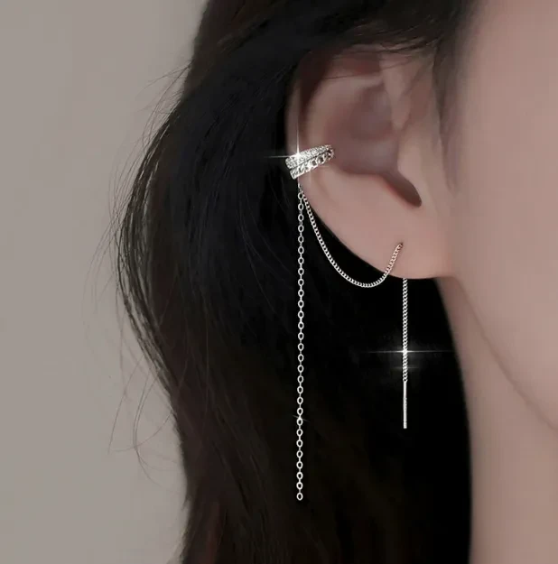 Tassel Chain Long Ear Clip Without Piercing One Style For Dual-wear