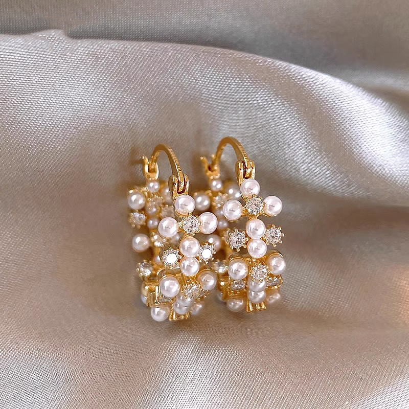 Multi-row Pearl Zircon Earrings