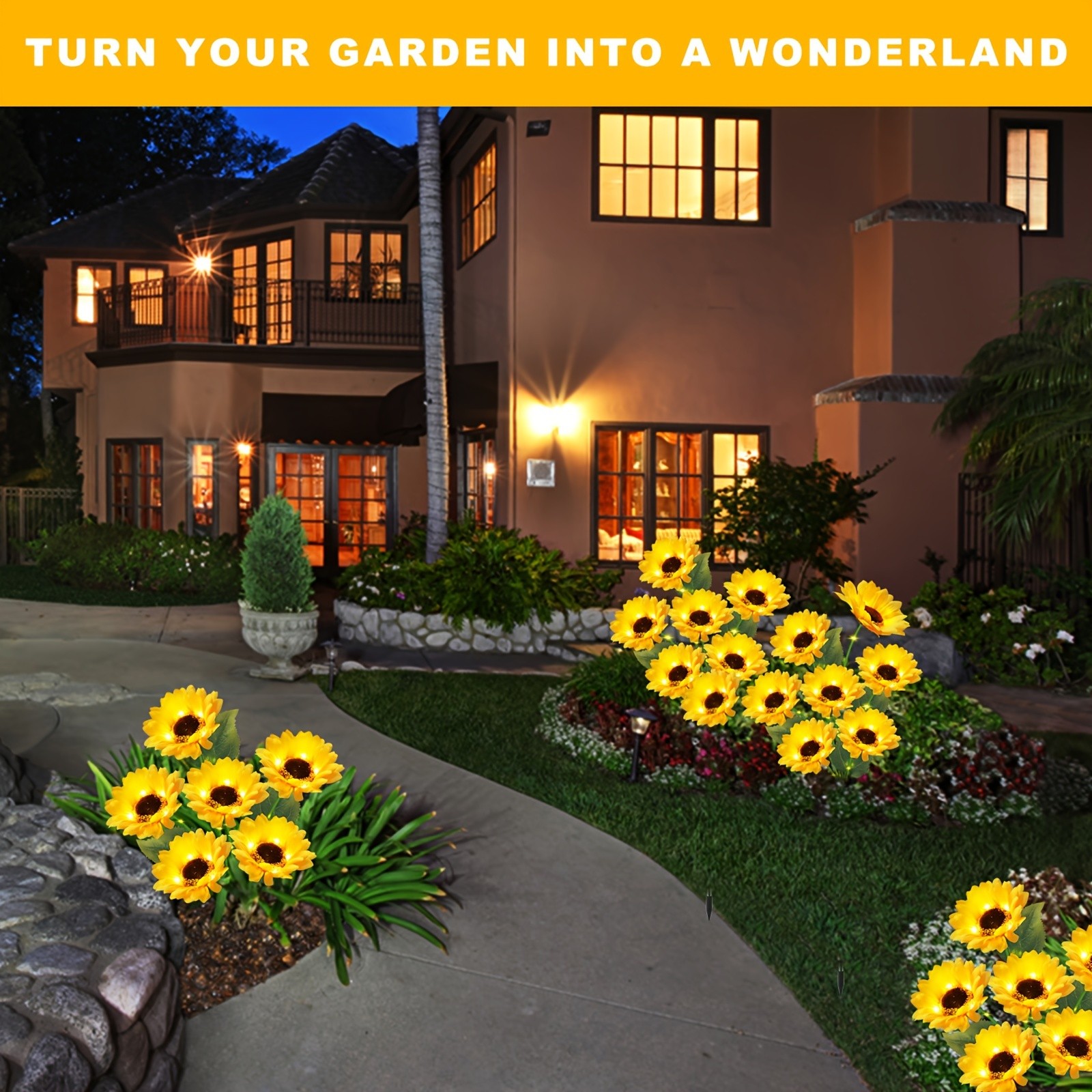 Solar-Powered Sunflower Garden Stakes 2 Packs of 6 LED Sunflower Lights for Outdoor Decorations