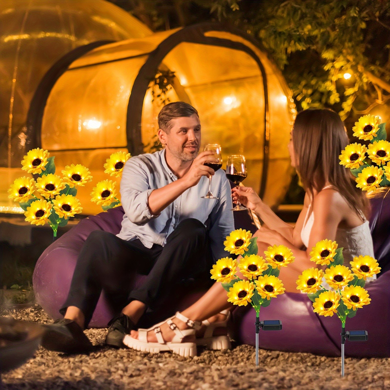 Solar-Powered Sunflower Garden Stakes 2 Packs of 6 LED Sunflower Lights for Outdoor Decorations