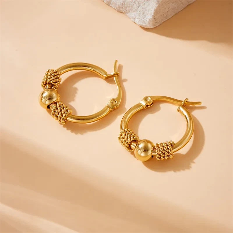 Round Geometric Beaded Earrings Stylish Retro Minimalism