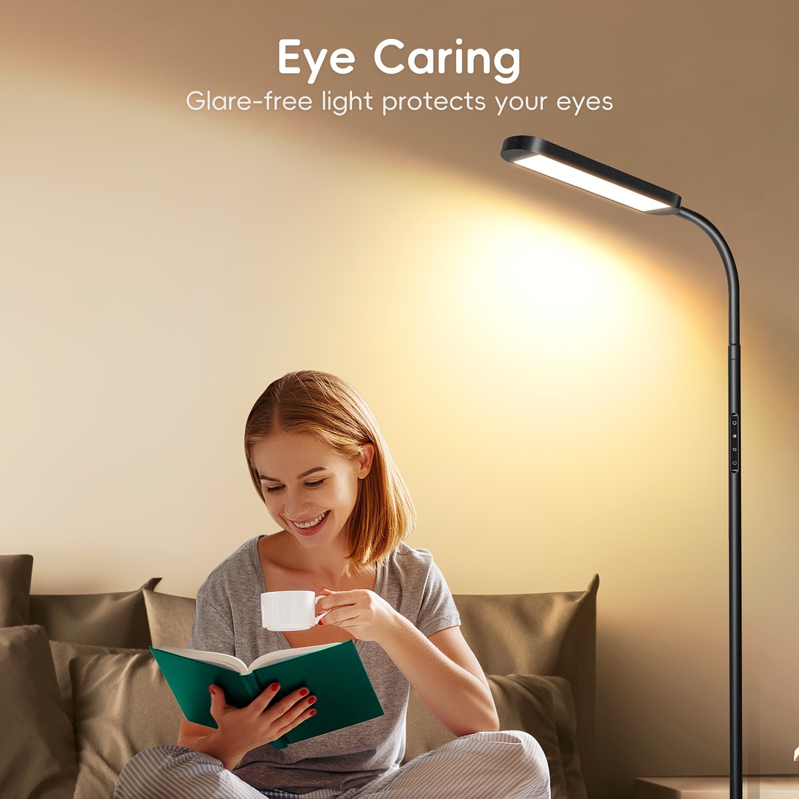 MediAcous Floor Lamp  LED Floor Lamp for Living Room, 5 Colors & Brightness, Stepless Adjustable, Standing Lamp with 1-Hour Timer, Remote & Button Control, Dimmable Reading Floor Lights, Works with Wall Switch