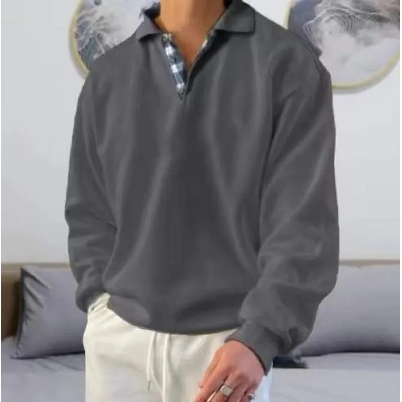 Long Sleeve V-neck Men's Lapel Loose Hoodie Men's Wear