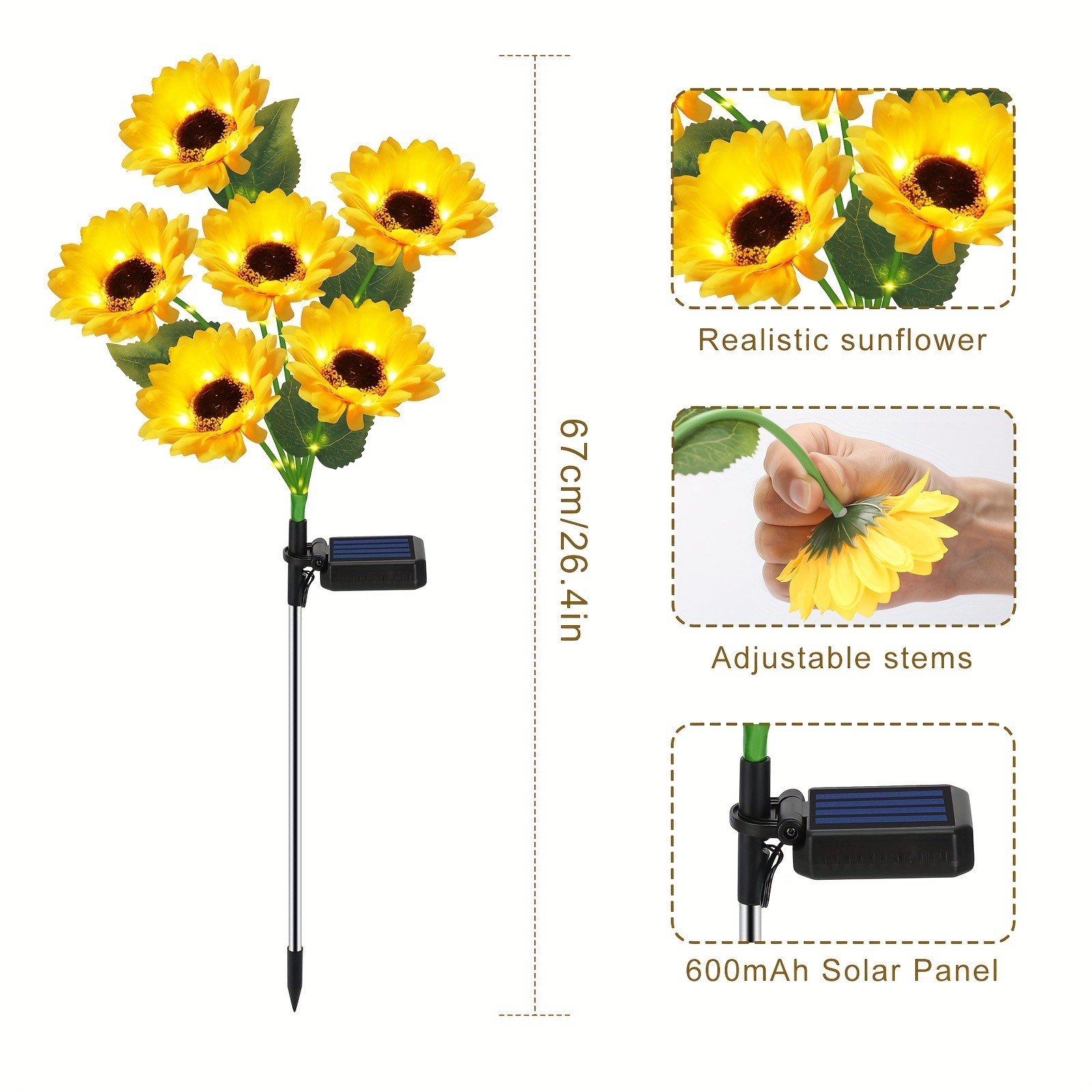 Solar-Powered Sunflower Garden Stakes 2 Packs of 6 LED Sunflower Lights for Outdoor Decorations