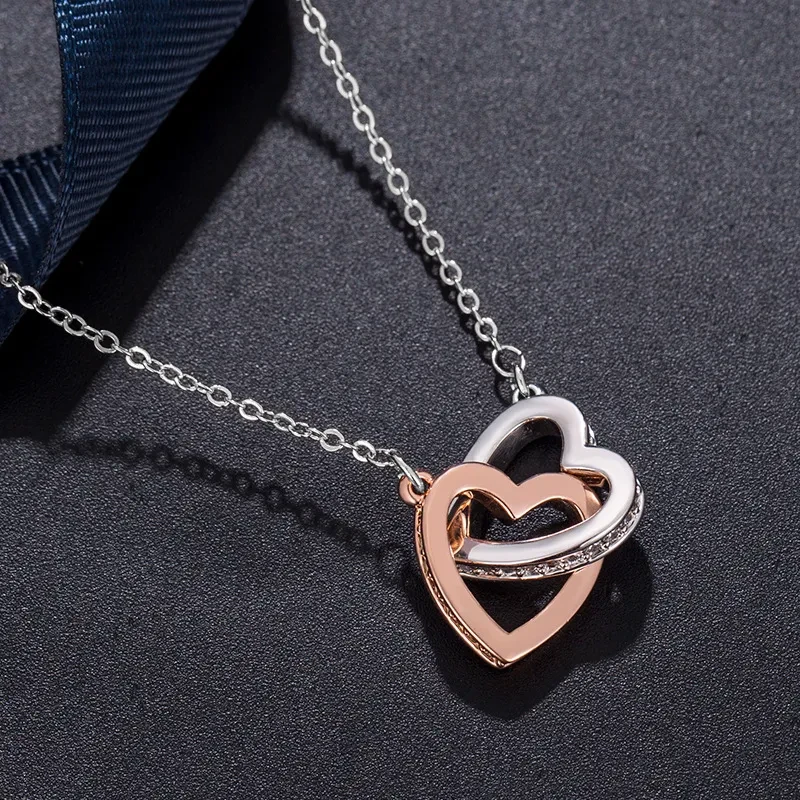 Fashion Platinum Pendant Double Heart Necklace
