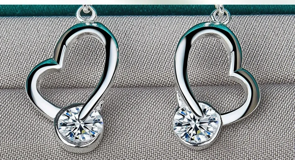 Silver Jewelry Loving Heart Zircon Female Earrings