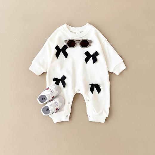Girls' Fashion Personalized Bow Round Neck Jumpsuit