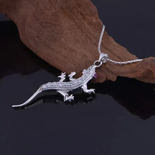 18K White Gold Plated Gecko Pendant