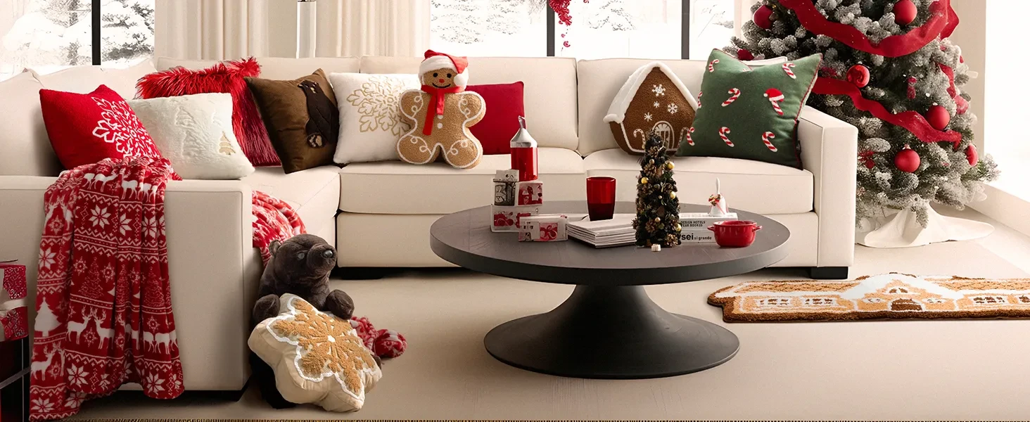 Gingerbread Man Merry Christmas Throw Pillow, Plush Teddy Xmas Gingerbread Shaped Pillows Christmas Decorative Pillow For Couch Living Room Bed, Beige,13 X 17 Inches