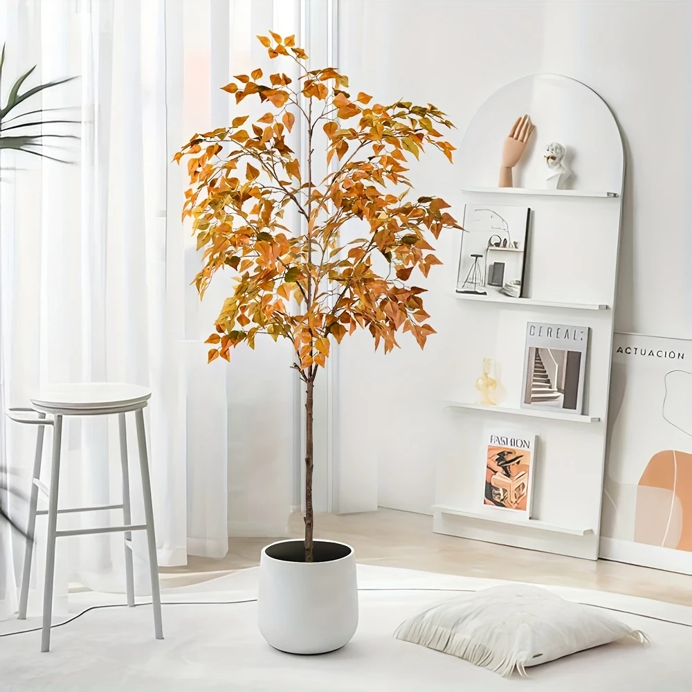 Lifelike Large Artificial Autumn Birch Tree - Freestanding Faux Plant for Home Decor, Indoor/Outdoor Use, No Maintenance Required - Perfect for Christmas, Halloween, Easter, Thanksgiving