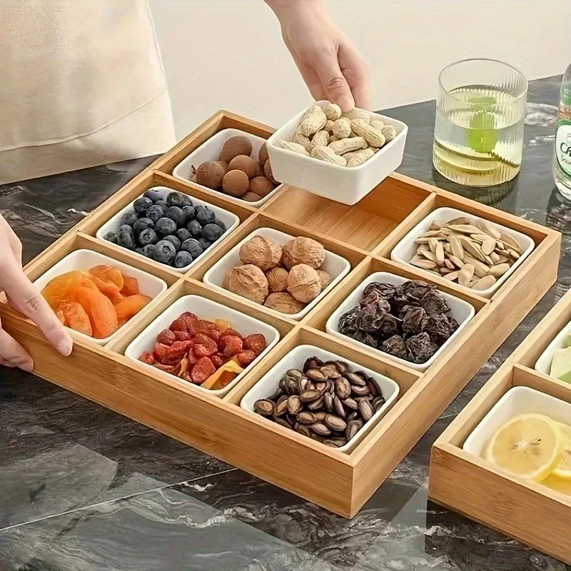 9 Compartment Bamboo Storage Box for Snacks