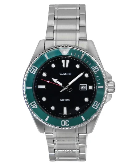 Casio Standard Analog Stainless Steel Black Dial Quartz MDV-107D-3 200M Mens Watch