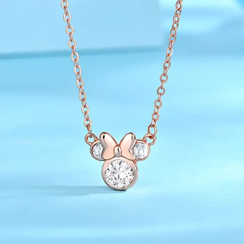 Mickey Mouse Earnail Necklace Women's Summer Luxury Rose Golden Two Piece Jewelry Set