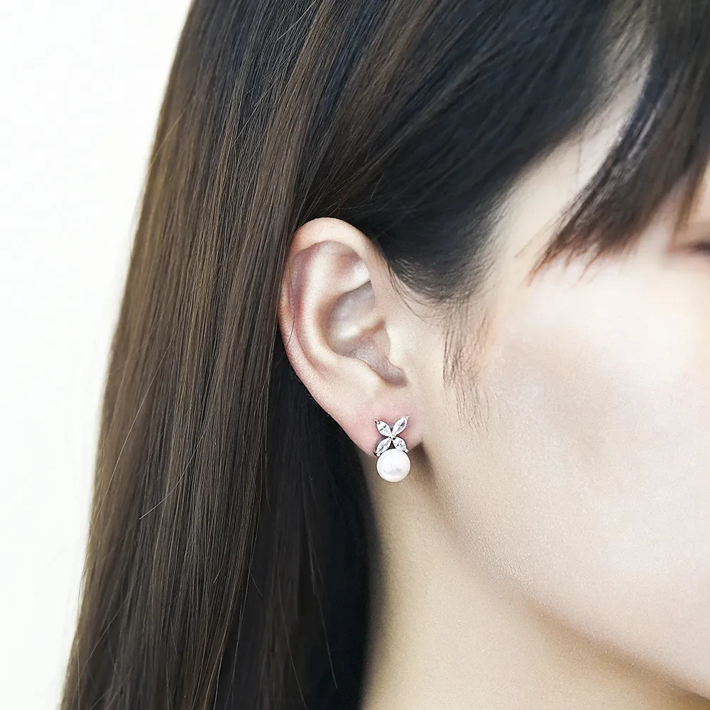 S925 Sterling Silver Stud Earrings Inlaid Natural Pearl Simplicity European And American Earrings