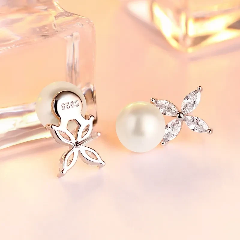 S925 Sterling Silver Stud Earrings Inlaid Natural Pearl Simplicity European And American Earrings