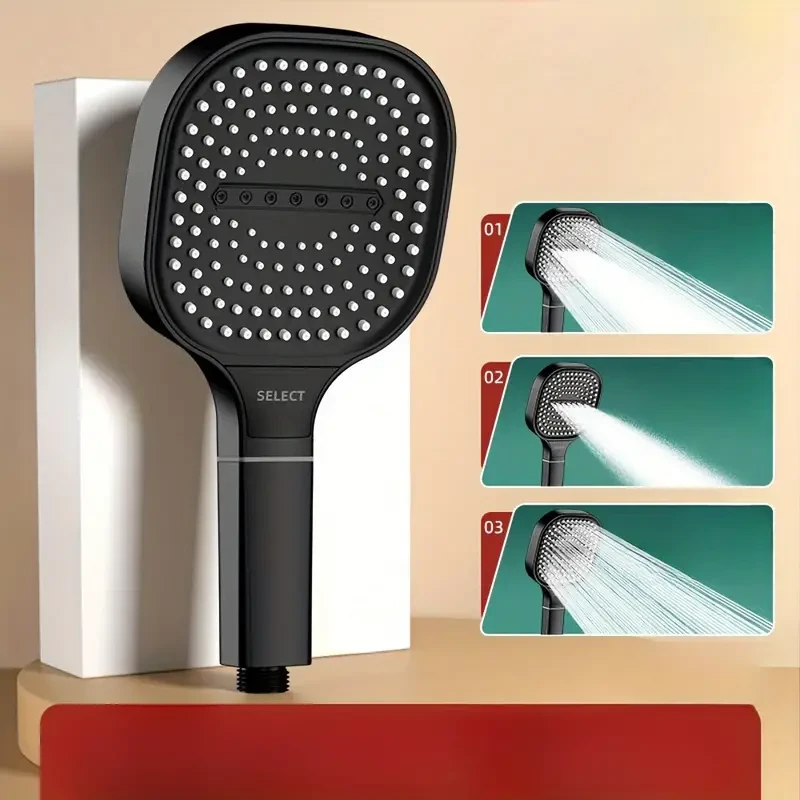 High Pressure Water Massage Shower Head with Filter - Wall-Mounted, Square Design