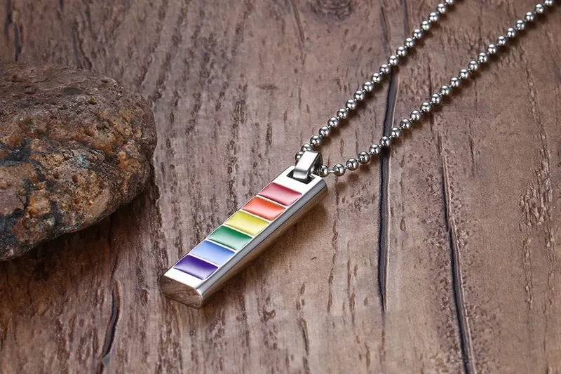 Rainbow rectangular pendant necklace
