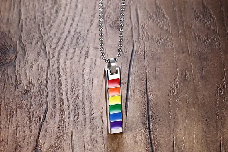 Rainbow rectangular pendant necklace