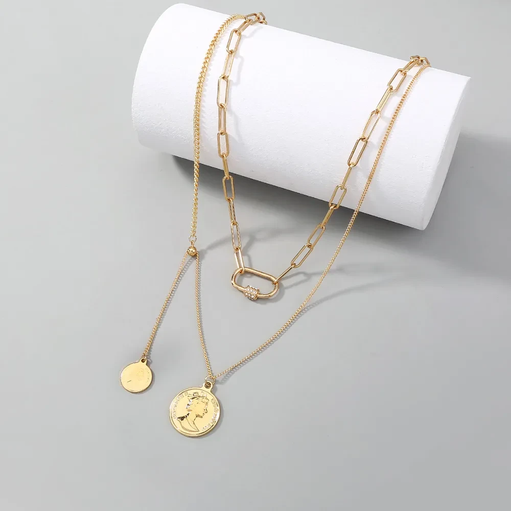 Round Brand Retro Trend Safety Buckle Lattice Necklace