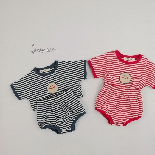 Striped Short-sleeved T-shirt Bread Shorts Suit Infant Two-piece Set
