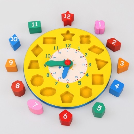 Shape Number Clock Teaching Aids Wooden