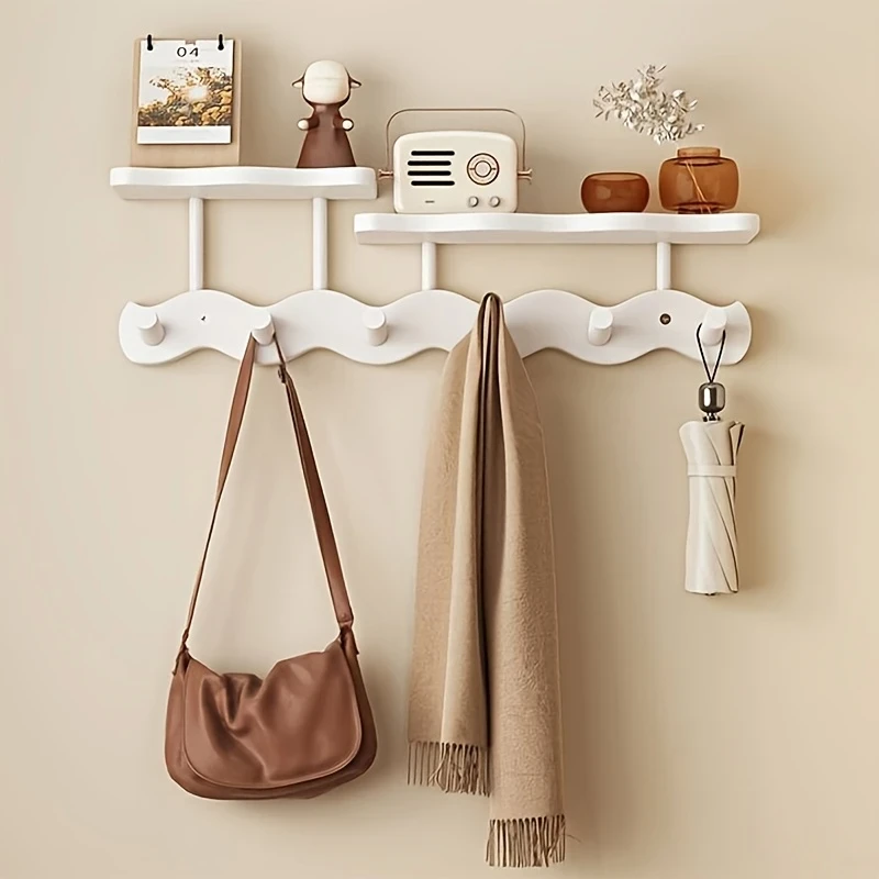 1pc PMMJ Bamboo Over-the-Door Coat Rack with Hooks, Wall Mount Shelf, No-Drill Installation, Multipurpose Organizer for Living Room, Bedroom, Entryway