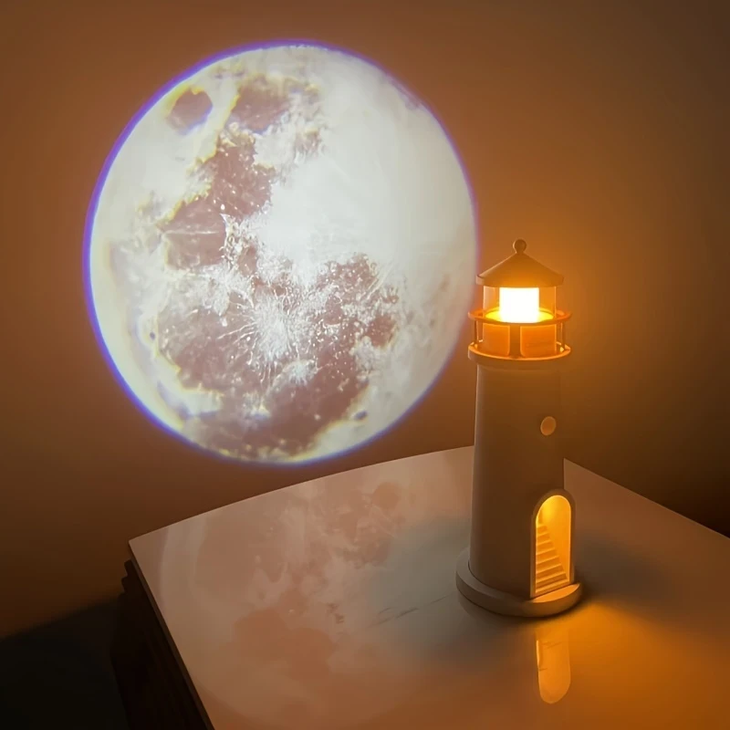 1pc Lighthouse Night Light with Clear Moon Projection, Human Body Sensing Switch, Long-Brightness Function, Sealed Packaging, Suitable for Various Atmospheres