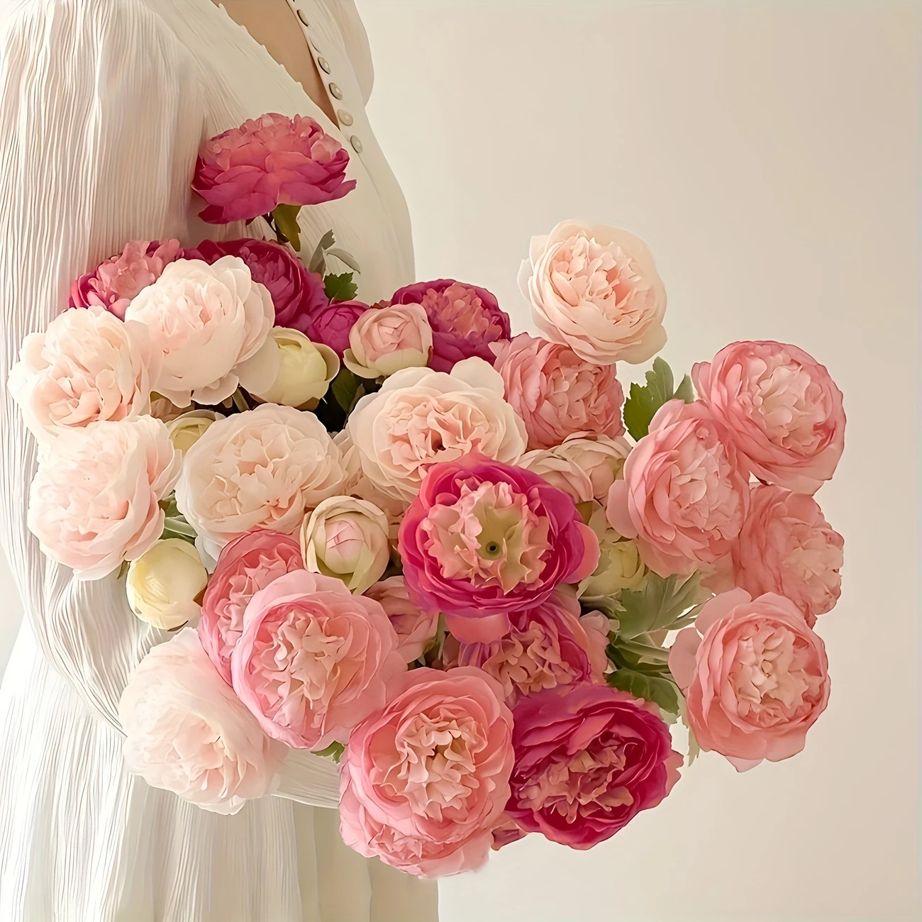 4pcs Premium Artificial Austin Rose Bouquets with Stems - Realistic Flower Arrangement for Wedding, Birthday, Bridal Shower, Garden Display, Home Decor