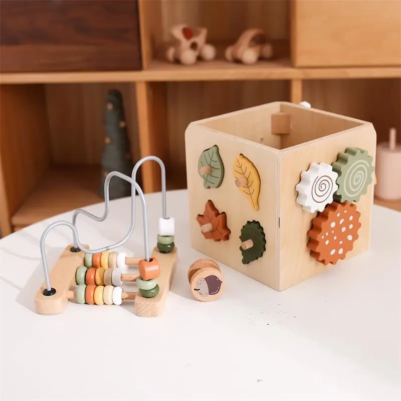 Bead-stringing Toy Shape Matching Five-in-one Toy Wooden Busy Box