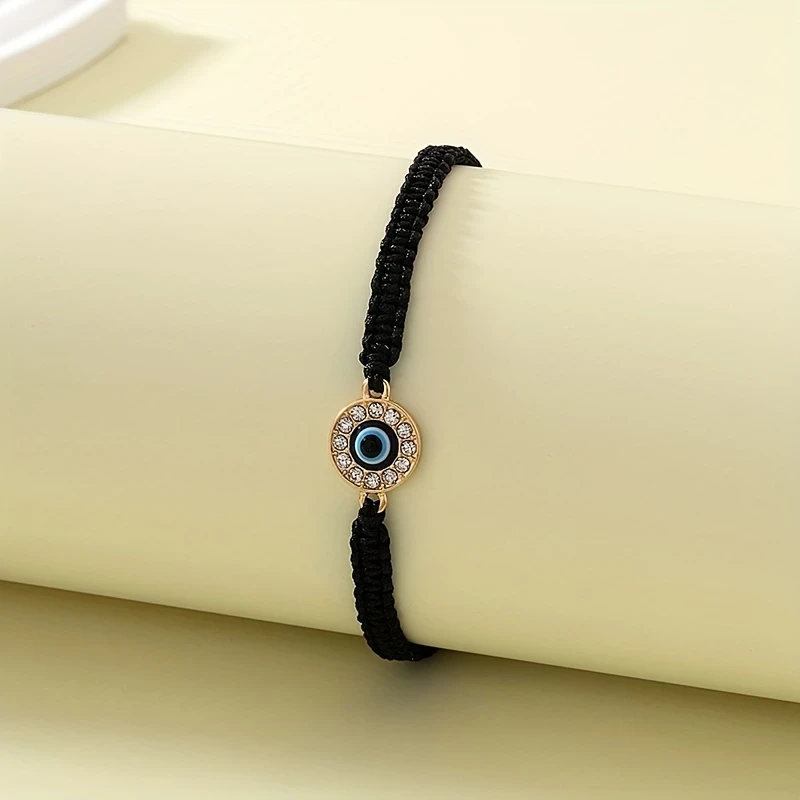 Vintage Style Devils Eye Braided Thin Chain Bracelet - Adjustable Hand Jewelry Decoration for Women