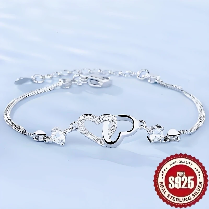 S925 Pure Silver Fashion Retro Love Heart-Shaped Hollow Geometric Bracelet - High-End Creative Design, Trendy, Elegant & Anti-Allergic, Perfect for Daily Wear & Gift-Giving
