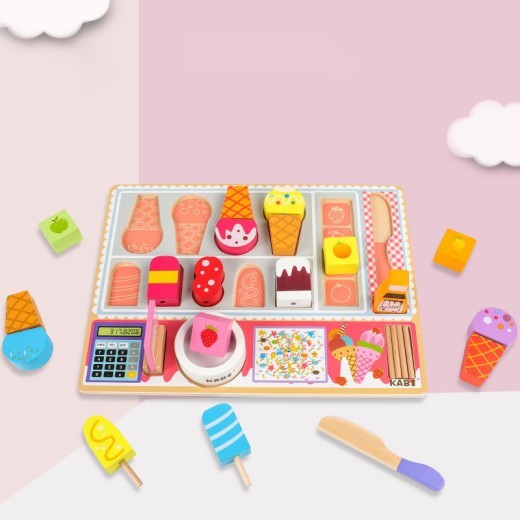 Wooden Children's Play House Ice Cream Candy Cart Toy Little Girl Push Ice Cream Ice Cream Cart Kitchen Set