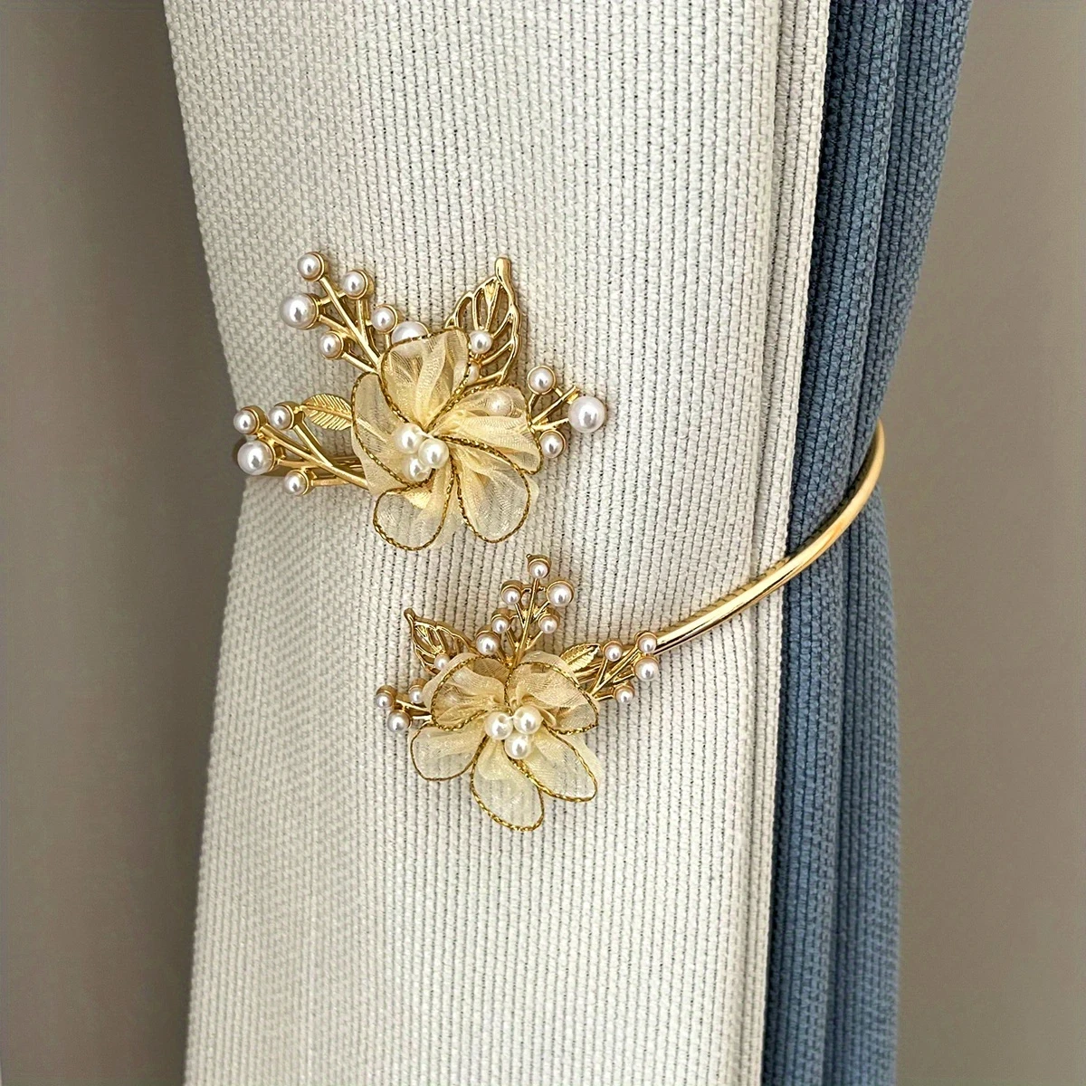 Elegant Metal Faux Pearl Curtain Holdback