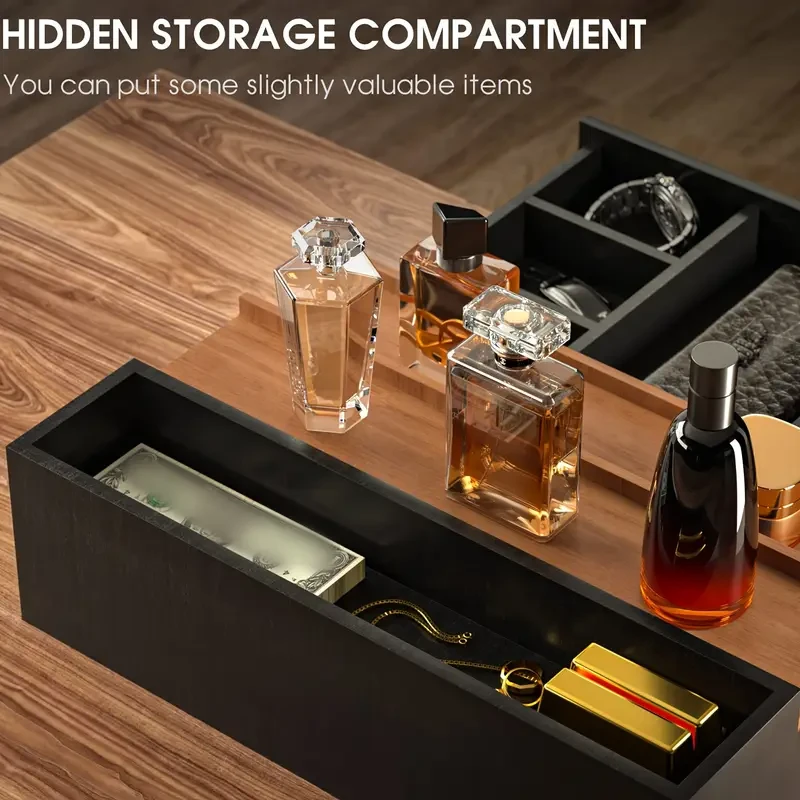 3-Tier Black Walnut Wooden Cologne Organizer with Drawer