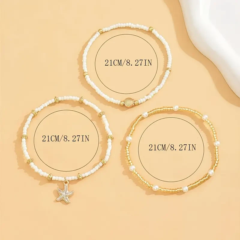 Boho Summer Beach Ankle Bracelets with Seashells & Starfish