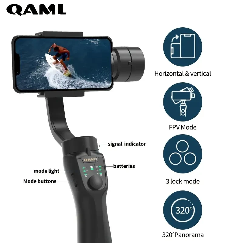 QAML F8 Handheld 3-Axis Gimbal Phone Holder