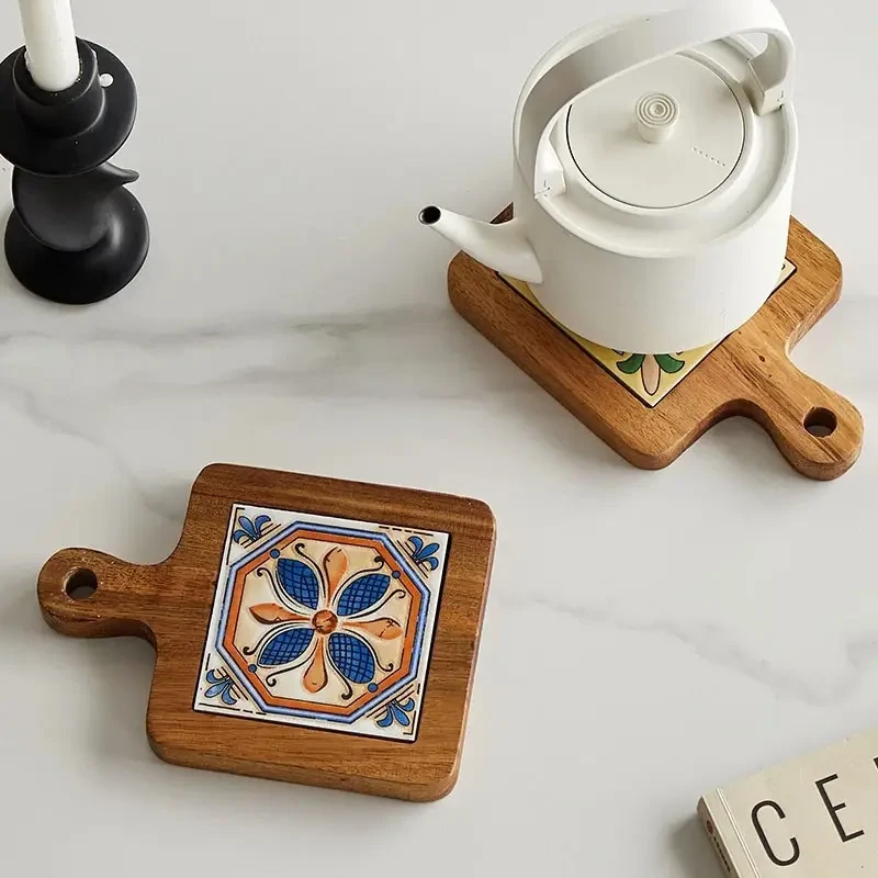 4pcs Floral Wooden Trivets - High-Temperature Resistant Heat