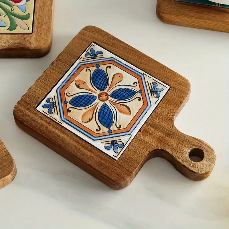 4pcs Floral Wooden Trivets - High-Temperature Resistant Heat