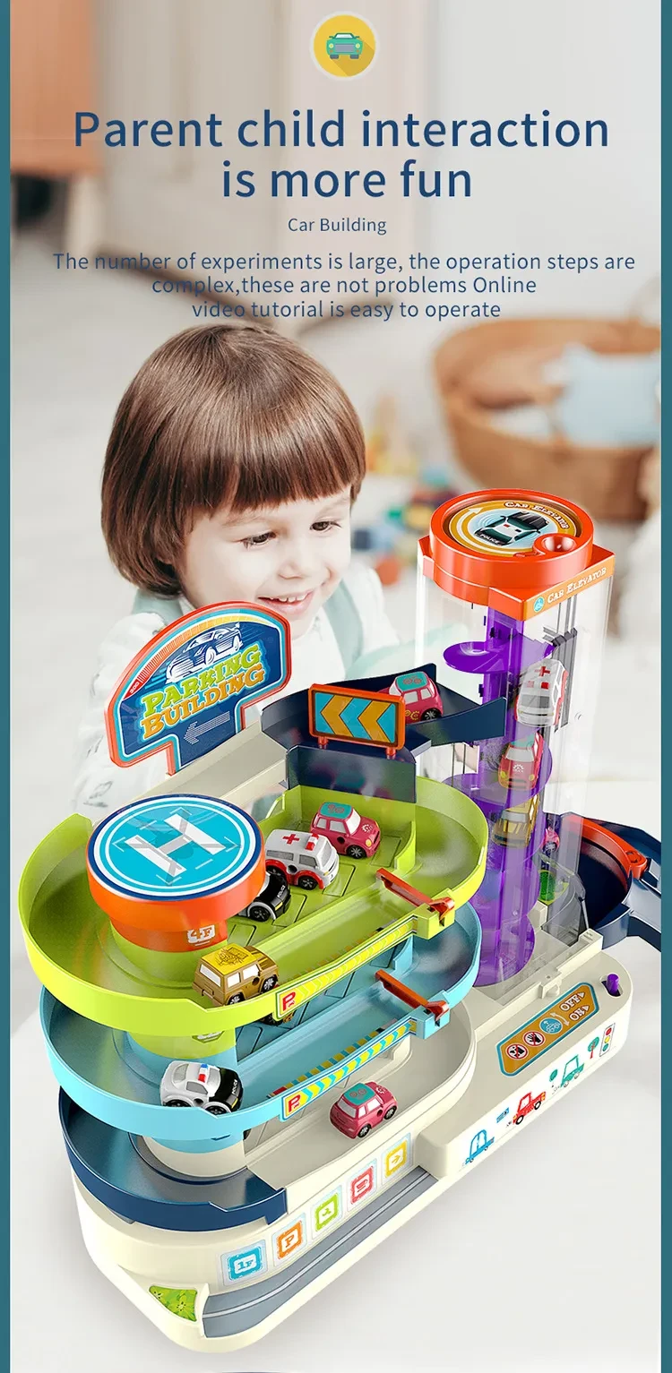 Children's Adventure Steering Wheel Car Building Parking Lot Intelligence Brain Rail Car
