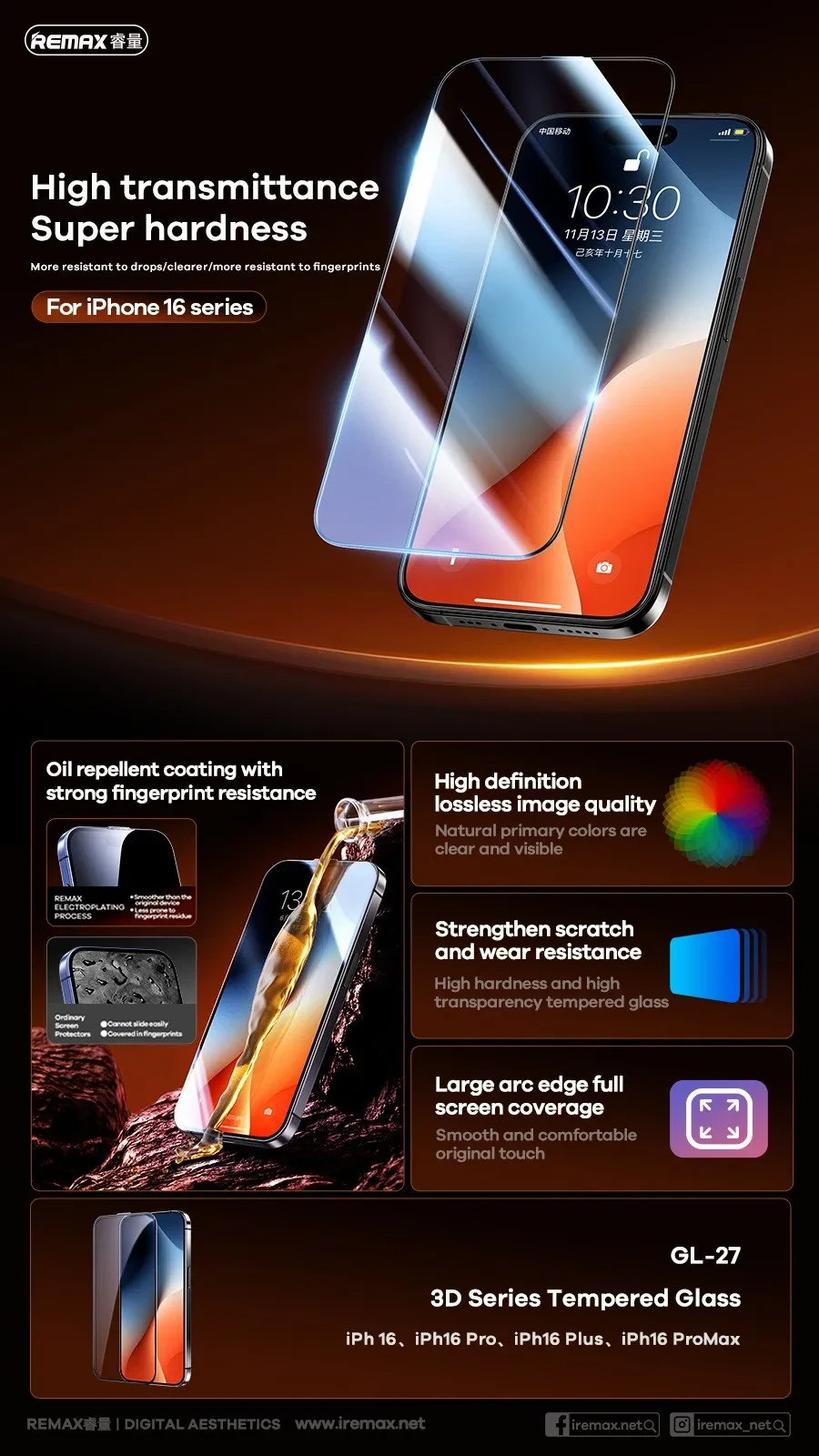 Remax Gl 27 3D Tempered Glass 9H Hd Mobile Phone Screen Protector ForlPhone 15plus