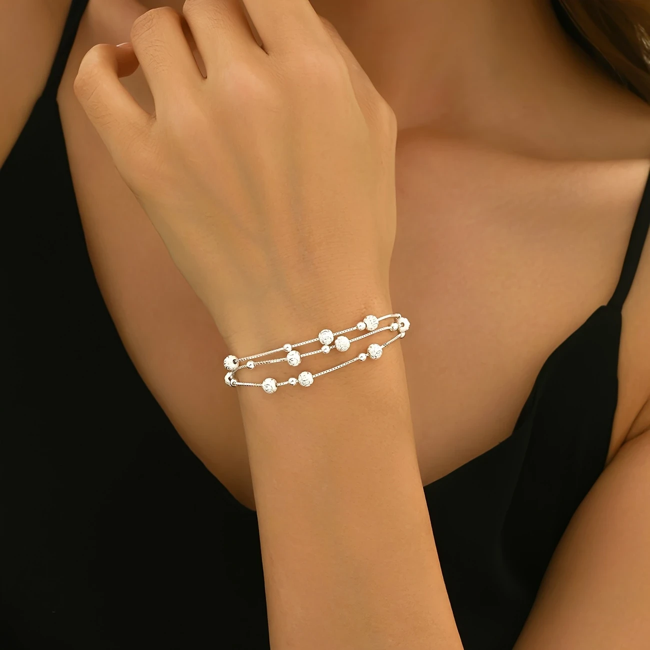 Fashionable and Versatile S925 Silver Bead Tennis Chain Multi-layered Wristband Gift Total Weight 4.65G