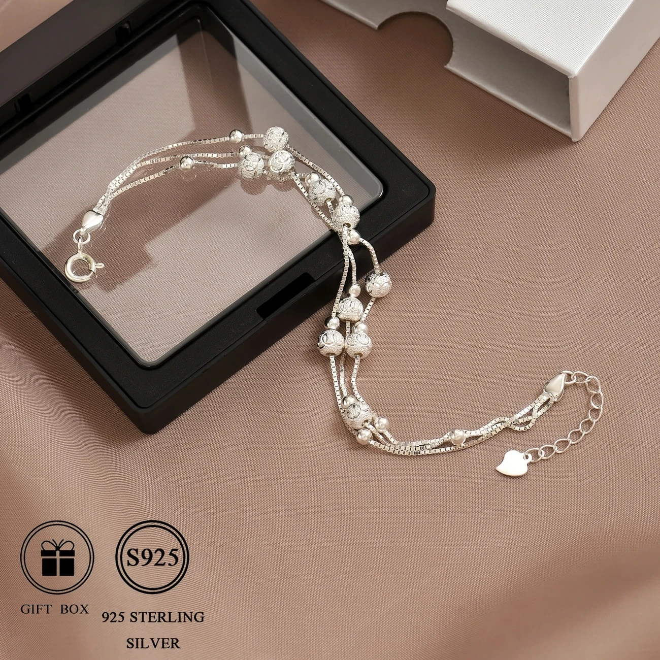 Fashionable and Versatile S925 Silver Bead Tennis Chain Multi-layered Wristband Gift Total Weight 4.65G