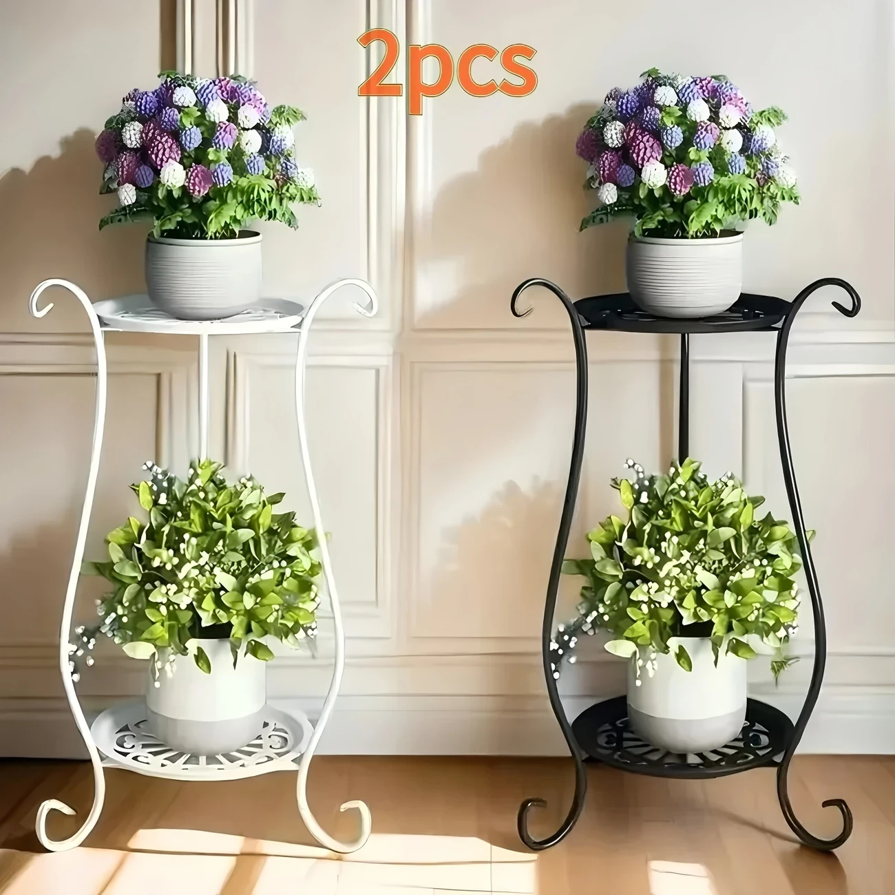 Iron Plant Stand Indoor 2pcs Minimalist European Metal Plant Stands, Versatile for Indoor/Outdoor Use, Flower Pot Holders for Patio, Balcony, Living Room & Garden