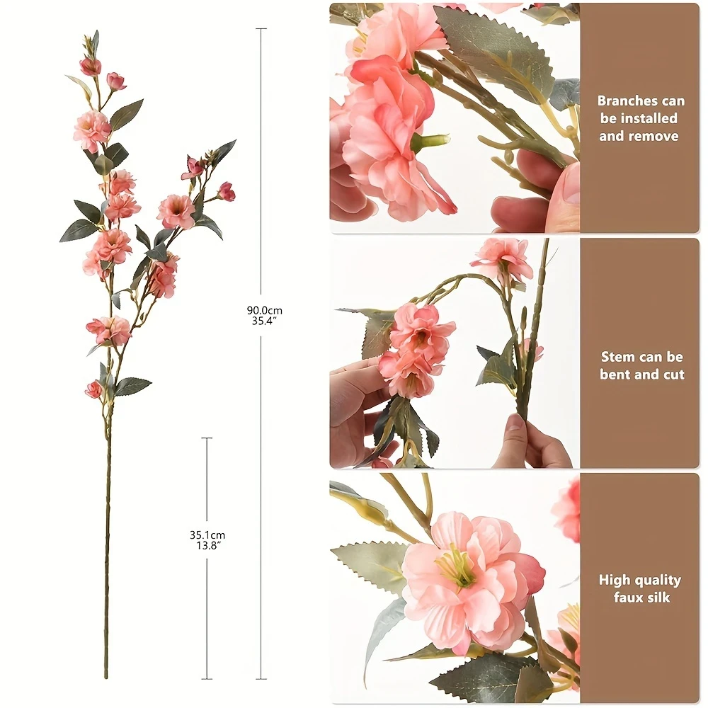 6pcs Cherry Blossom Branches Artificial Blossom Flowers  Fake Plum Flowers for Vase, Floor Arrangements, Wedding, Party, Office, Living Room Decor