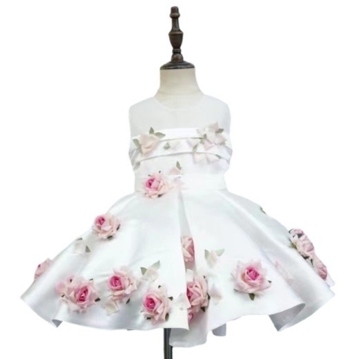 White Three-dimensional Flower Girls' Sleeveless Dress