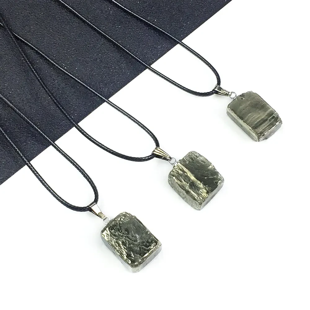 Irregular Square Pendant Brass Amphibole Necklace
